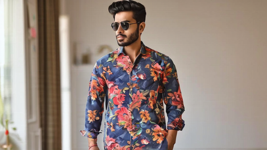 299 Rs Only Flower Style Casual Men Shirt Long Sleeve Thesparkshop.in