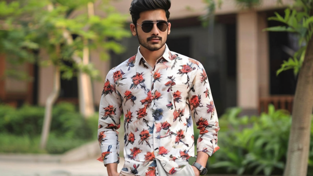 299 Rs Only Flower Style Casual Men Shirt Long Sleeve Thesparkshop.in